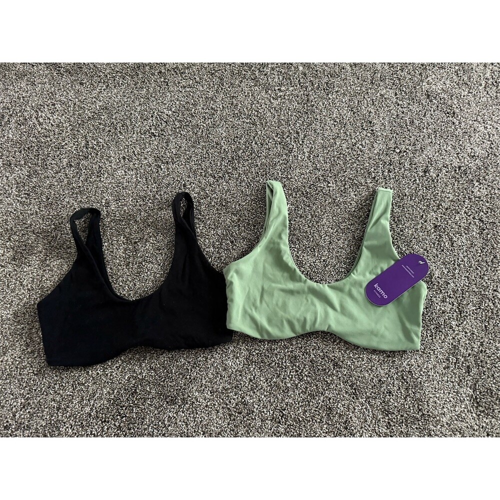 Kamo Fitness Sports Bra Set Womens M Scoop Neck Longline 2-Pack Black